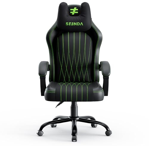 seenda GCP-18 Gaming Stuhl & Bürostuhl Ergonomisch – 90-135° Verstellbare Rückenlehne, Tech-Stoff & PU-Leder, Abnehmbares Kopfkissen – Ineinandergreifende Armlehnen für Homeoffice und Gamer(Schwarz)