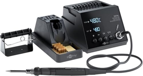 goobay Digitale Lötstation 70W, 160–480°C, heizt in 8Sek., LED-Anzeige, Speicherfunktion, 1°C-Schritte, für Elektronik, Modellbau & Brandmalerei, inkl. Lötkolben & Zubehör, 78624