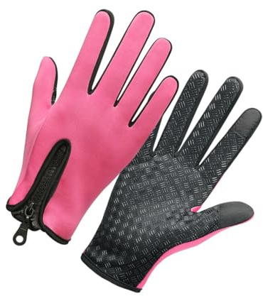 KIXZSAZ Touchscreen Fahrradhandschuhe rutschfeste Thermische Winter Outdoor Sport Klettern Reiten Laufen Schnee Ski Motorrad Fäustlinge, Rosenrot, L