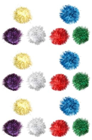 MINAOLULUS 18 Stück Katzen Lametta Pompons 5cm Bissfestes Katzenspielzeug zum Jagen und Kauen Bunt Gemischte Lamettakugeln für Haustierbedarf und Beschäftigung Zufällige Zufällige Farbe