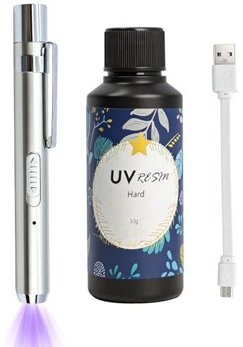 UV Resin Kit with Light - 60g Clear UV Glue Adhesive with Rechargeable 395nm UV Flashlight, Fast Curing Strong Bonding for Plastic Glass Repair Acrylic Jewelry Making DIY Crafts