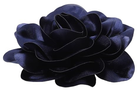 Broche Fleur Bleu Marine 19cm en Tissu pour Femmes | Épingle à Revers, Ornement de Fête, Finitions Soignées, Usage Mariage et Événements Spéciaux