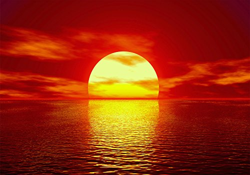 wandmotiv24 Fototapete Sonnenuntergang Meer 1, XL 350 x 245 cm - 7 Teile, Wanddeko, Wandbild, Wandtapete, Strand, Sonne, Abendhimmel M0048