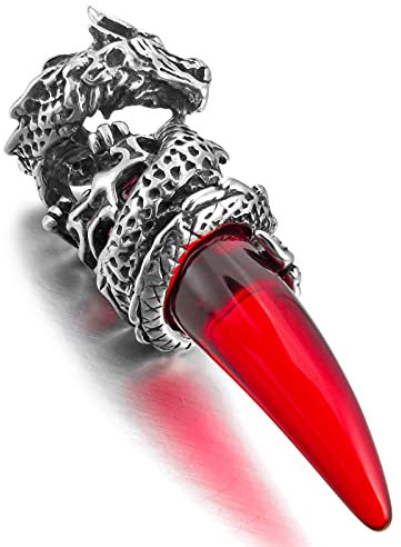 INBLUE Dragon Wolf Zahn Anhänger für Männer Jungen Frauen Edelstahl Coole Halsketten Simulieren Kristall Edelstein Freund Geschenke Schmuck mit 23 Zoll Kette