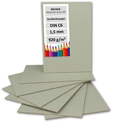 NEUSER PAPIER 20 Stück Buchbinderpappe DIN C6 - Stärke 1,5 mm (0,15 cm) - Grammatur: 920 g/m² - Format: 10,5 x 15 cm - Farbe: Grau-Braun