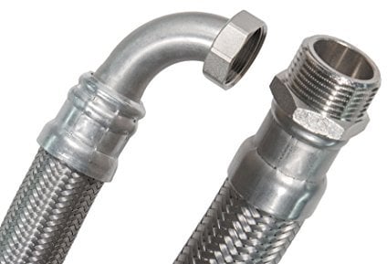 SFX® Flexschlauch 70cm DN40-1 1/2 Zoll AG x 1 1/2 Zoll ÜM - 90°Bogen Edelstahl Umflechtung Panzerschlauch Trinkwasser 700mm