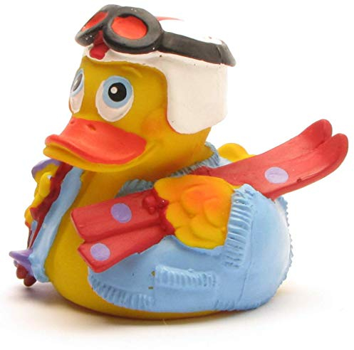 Duckshop I Badeente Ski-Duck mit weißem Helm und Brille I Quietscheente I Quietscheentchen L: 7,5 cm I Geschenk Apres Ski I Präsent für Wintersportler