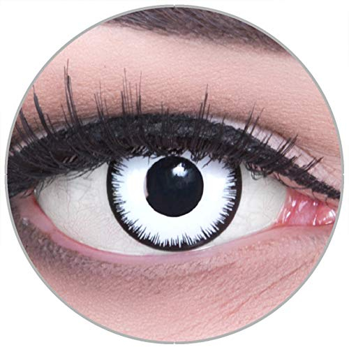 Funnylens Farbige schwarze Kontaktlinsen Lunatic mit Stärke - weich ohne Stärke 2er Pack + gratis Behälter – 12 Monatslinsen - perfekt zu Halloween Karneval Fasching oder Fasnacht -1.50