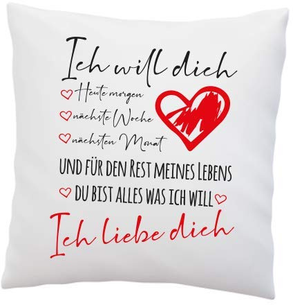 LIEBTASTISCH - ''Ich will dich'' Kissen mit Spruch - Liebe - Schatz - Kissen für Freund - Ich Liebe Dich - 40cm x 40cm (Ohne Kissen nur der Bezug)