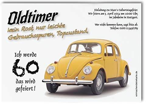 10x Einladungskarten zum Geburtstag Oldtimer Herbie - witzige Einladungskarten zum Geburtstag - Alter Käfer Einladungen zum Geburtstag 30er 40er 50er 60er 70er - Deine Einladung zum Geburtstag