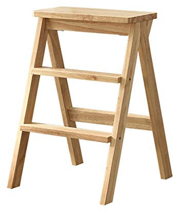 Escabeau à 3 marches pliable Bibliothèque Escabeaux Chaise à échelle, échelle en bois Escabeau de sécurité Chaise d'escalier de cuisine Outil à domicile Hauteur 63 cm Max. 200kg bois
