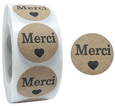 NA. Mentin 500 Pièces de Rond Merci Autocollants avec Coeur -Fait Main pour Vous Stickers Étiquettes Autocollants pour Mariage Cadeau ou Enveloppe(Dia : env.2,5cm)