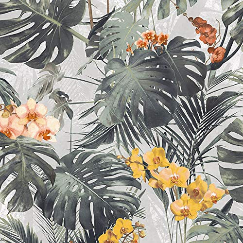Myriad Palm Wallpaper Floral White Yellow Green Textured Tropical