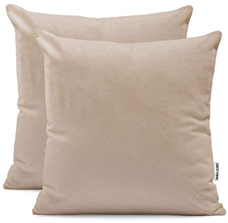 DecoKing 2 Kissenbezüge 50x50 cm Jersey 100% gekämmte Baumwolle Reißverschluss Cappuccino Amber