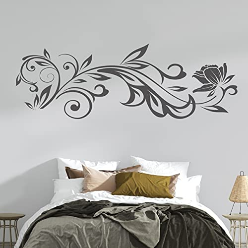 tjapalo® vr8 Schlafzimmer Wandtattoo Blumenranken Dekoration Wandaufkleber Ranke Wandtattoo Wohnzimmer pflanzen Wandtattoo pflanzen, Farbe: Silber, Größe: B90xH36cm