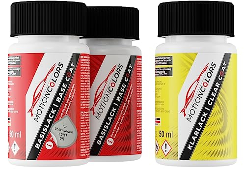 MOTIONCOLORS Oryxweiss Perlmutt/Tofanaweiss Metallic L0K1 / 0K1 / 0R für Volkswagen/VW Autolack Lackstift Set Grundlack Basislack Klarlack je 50ml