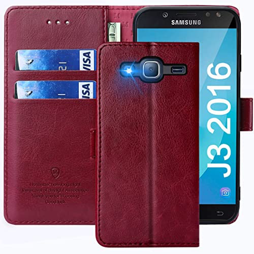 FMPCUON Hülle für Samsung Galaxy J3 2016 /J310 Handyhülle [Standfunktion] [Kartenfach] [Magnetverschluss] Tasche Flip Case Schutzhülle lederhülle klapphülle für Samsung Galaxy J3 2016 /J310 Rot