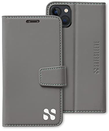 SafeSleeve EMF-Schutz, strahlungsfreie iPhone-Hülle: iPhone 13 Mini, RFID-EMF-Blockierung, Brieftaschen-Handyhülle, Grau
