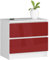 AKORD Kommode K60 mit 2 Schubladen | für das Wohnzimmer Schlafzimmer Schrank Büro Arbeitszimmer | Modernes Funktionales Design | B60 x H55 x T40 cm, Gewicht 20kg | Weiß/Rot Glänzend