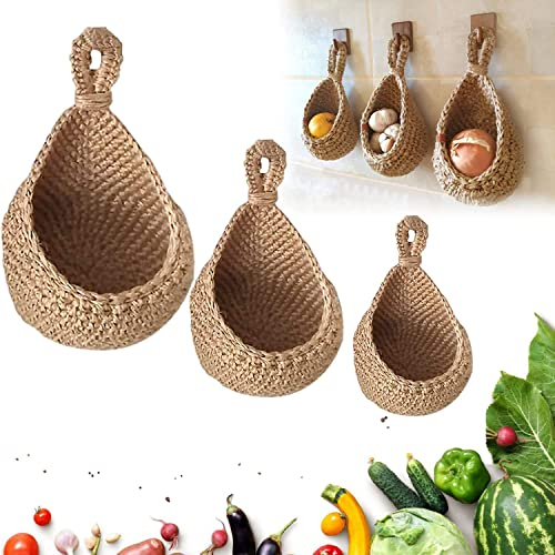 Hängende Wand, Gemüse, Obstkörbe, Wand-Jute-Hängekörbe für die Aufbewahrung, Küche, hängende Aufbewahrung, Bauernhauskorb, handgefertigte Wandkörbe (Größe: M + L + XL)