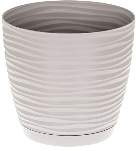 SPARKLE PLANTS Sahara Indoor Plant Pots – Modern Round Plastic Flower Pots with Drainage Hole & Saucer – 7 Sizes, 8 Colours for Succulents, Herbs, Flowers & Houseplants (19 cm, Light Grey)