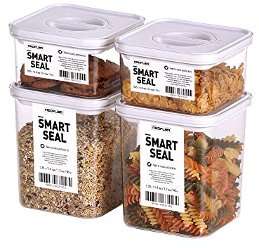 Neoflam® Vorratsdosen mit Deckel luftdicht & Einhanddrehverschluss | Vorratsdosen - BPA frei | Aufbewahrungsbox Küche | Vorratsboxen mit Deckel | weiß - 2x 0.55L & 2x 1.35L