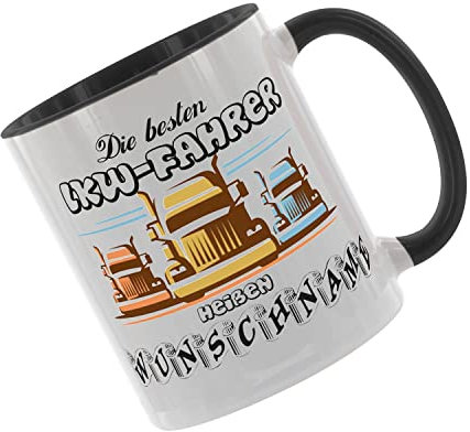 Crealuxe Kaffeetasse - die besten LKW Fahrer heißen (Wunschname) -Spruchtasse, Bürotasse, bedruckte Keramiktasse, Tasse mit Spruch, Hochwertige Kaffeetasse (Schwarz)