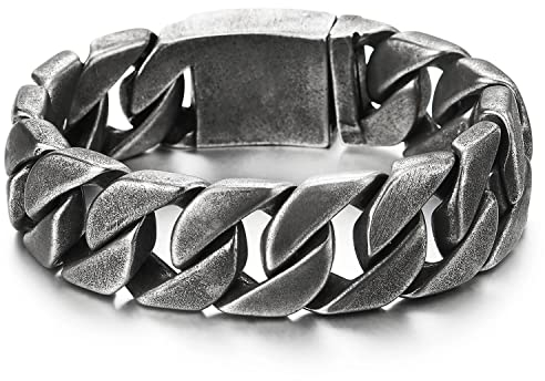 COOLSTEELANDBEYOND Große Maskulinen Stil Edelstahl Panzerkette Herren Armband, Rauhe Oberfläche