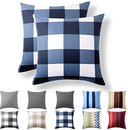 Alreya 2er-Set Renforcé Kissenbezug 50 x 50 cm - 100% Baumwolle mit Reißverschluss, Superweicher Kopfkissenbezug 50x50, Kissenhülle, Pordland Blue Blau Kariert, nur Kissenbezug