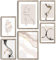 decomonkey | 6er Poster Set mit hellbraunem Rahmen | Abstrakt Beige | 4 x DIN A4 & 2 x DIN A3 | Wohnzimmer Schlafzimmer Wandposter Blider Collage Modern Wanddeko Line Art Frau Schwarz Weiß Gold