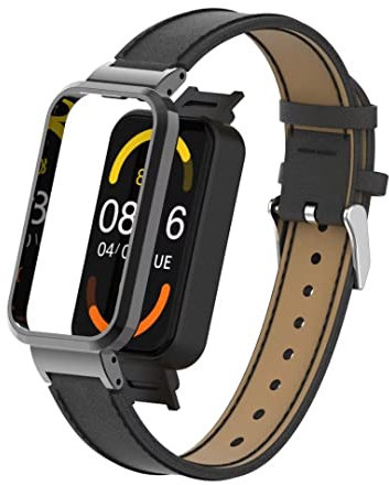 T-BLUER Redmi Smart Band Pro Cinturino,Pelle Sostituzione Braccialetto Banda Accessori con Telaio in Metallo per Xiaomi Redmi Smart Band Pro,Nero