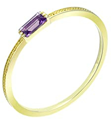 Ayoiow Ehering Damen Einzeln, Trauring Gold 585 mit Rechteckig Amethyst Ring Lila Größe 58 (18.5)