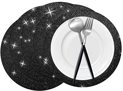 50 Stück schwarze Glitzer-Papier-Tischsets, glitzernd, 35,6 cm, rund, Einweg-Tischsets, schwarze Deckchen, dekorative Tischsets für Hochzeit, Bankett, Party, Zuhause, Esstischdekoration
