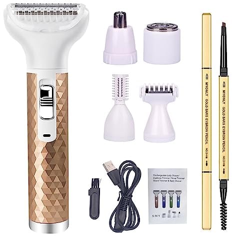 Rasierer Damen, 5-In-1 Frauen Rasierer Epilierer Damen Intimrasierer für Frauen Rasierer Damen Elektrisch Gesichtsrasierer Frauen für Gesicht Nase Achseln Intimbereich Usb Aufladung