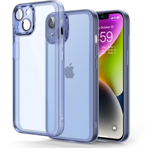 YATWIN Colored Clear Case for iPhone 13 with Matte Border, Built-in Camera Lens Protector, Non-Yellowing, Shockproof, Armour Phone Cover for Apple iPhone 13 5G - Blue