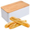 Panera de Metal, Caja de Pan con Tapa Bambú, Adaptable Como Tabla de Cortar, Recipiente Pan, 33x18x13,5cm, Panera Rectangular Moderna Conservar Pastelería Horneado, Frescura Duradera (Blanco)