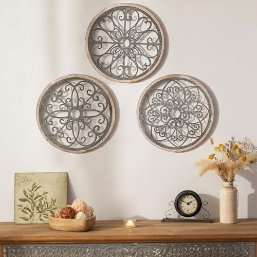 Walasis Decoración de pared rústica de madera de granja, arte de pared de metal envejecido para sala de estar