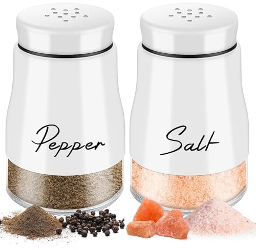 Salz und Pfefferstreuer Klein Set - 5 Unzen Glasboden Salzstreuer, Pfefferstreuer mit Deckel, für Küche, BBQ, Wohnmobil Nachzufüllen und zu Verwenden - Weiß