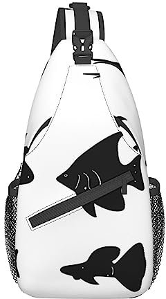 Schwarze und weiße Fisch-Umhängetasche, Herren- und Damen-Brust-Crossbody-Tasche, Reißverschluss, Riemenlänge verstellbar, Schwarz , Einheitsgröße