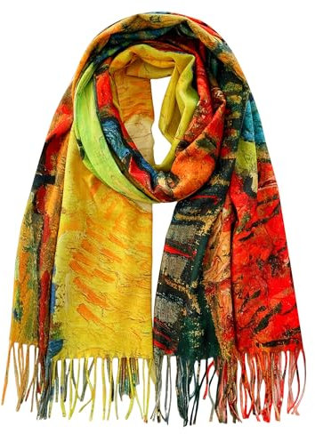 VENVSBEE Wendbarer Schal, weich, Kaschmir-Gefühl, großer Schal, doppelseitiger Kunstdruck, warmer Pashmina, Klimt, Van Gogh, Geschenke, Art 15, Large