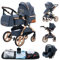 YAZOCO kinderwagen 3 in 1, Zusammenklappbar kinderwagen Komplettset Becherhalter, Moskitonetz, Fußabdeckung Für Baby Erstausstattung Neugeborene (5 Blau)