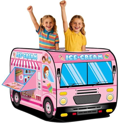 Eiswagen-Zelt, faltbares Pop-Up-Zelt für Kinder mit Tragetasche, Eiswagen für Kinder, Pop-Up-Spielzelt, Eisdiele, Autozelt für Kinder, 114 x 70 x 74 cm