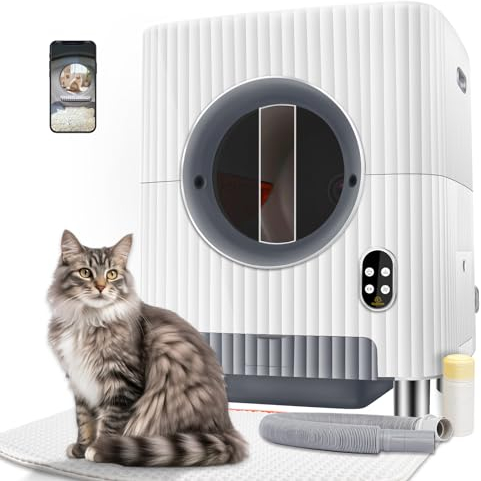 Charmkit Upgraded Self Cleaning Cat Litter Box, Automatic Door, Large Capacity, APP Control, Video Monitor, Anti-Pinch, Odor-Removal, 5G/2.4G, White, For Cat Owners