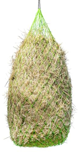 Equinate Heunetz Hayville 150 x 80cm engmaschig Grün 5 x 5cm - Verlängert die Fresszeit auf ca. 12 Stunden - Füllmenge ca. 9kg Heu - Robustes Futternetz