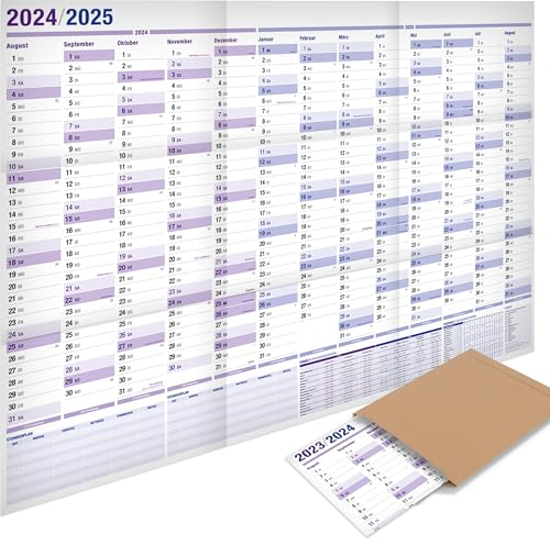 Yohmoe® XXL Schuljahresplaner 2024/2025 im Format 98x68 cm. Der Wandkalender 2024 2025 für Lehrer und Schüler im gefalzten Format. Ideal auch als Jahresplaner 2024 2025