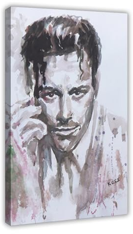 TINGTOEO Original-Aquarelldruck mit Schauspieler Mickey Rourke, Leinwand-Poster, Wandkunst, Dekordruck, Bild Gemälde für Wohnzimmer, Schlafzimmer, Dekoration, Rahmen-Stil, 60 x 90 cm