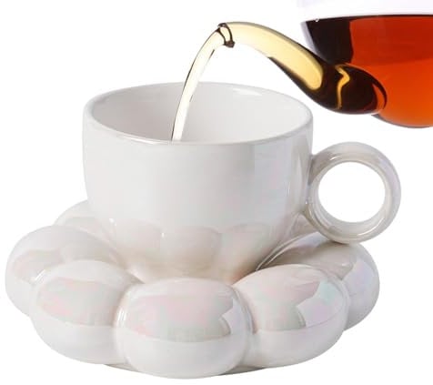 Taza de café decorativa, taza de café en forma de flor,Taza de bebida de té con flores - Juego de taza de té y platillo floral de cerámica, taza de bebida de té de flores, set de to