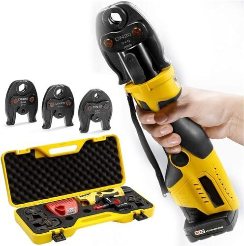 Wrobelax Plumbing Pipe Press Tool Kit,Pro Press Tool for Copper Pipe,for Pipe Diameter from 16 to 28.6mm,with 2 X 12V Batteries,3 Dies Battery Powered Hydraulic Pipe Pressing Tools(Size:2series)