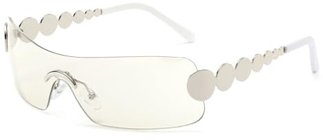 LJCZKA Randlose Y2K Sonnenbrille für Damen Herren 2000s übergroße Futuristische Sonnenbrille Mode Unisex Punk Schild Schirme Brille mit UV Schutz (Silber klar)