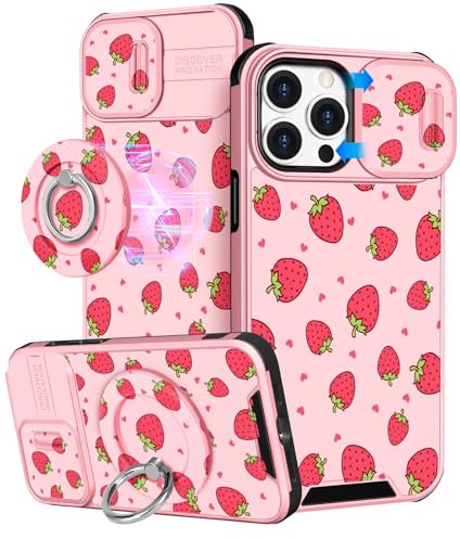 VincitoreModa for iPhone 11 Pro Max Case - [2in1] Cute Girls Women Strawberry Compatible with MagSafe Ring Stand Girly Slide Camera Cover Design for Apple for iPhone 11 Pro Max Phone Case 6.7